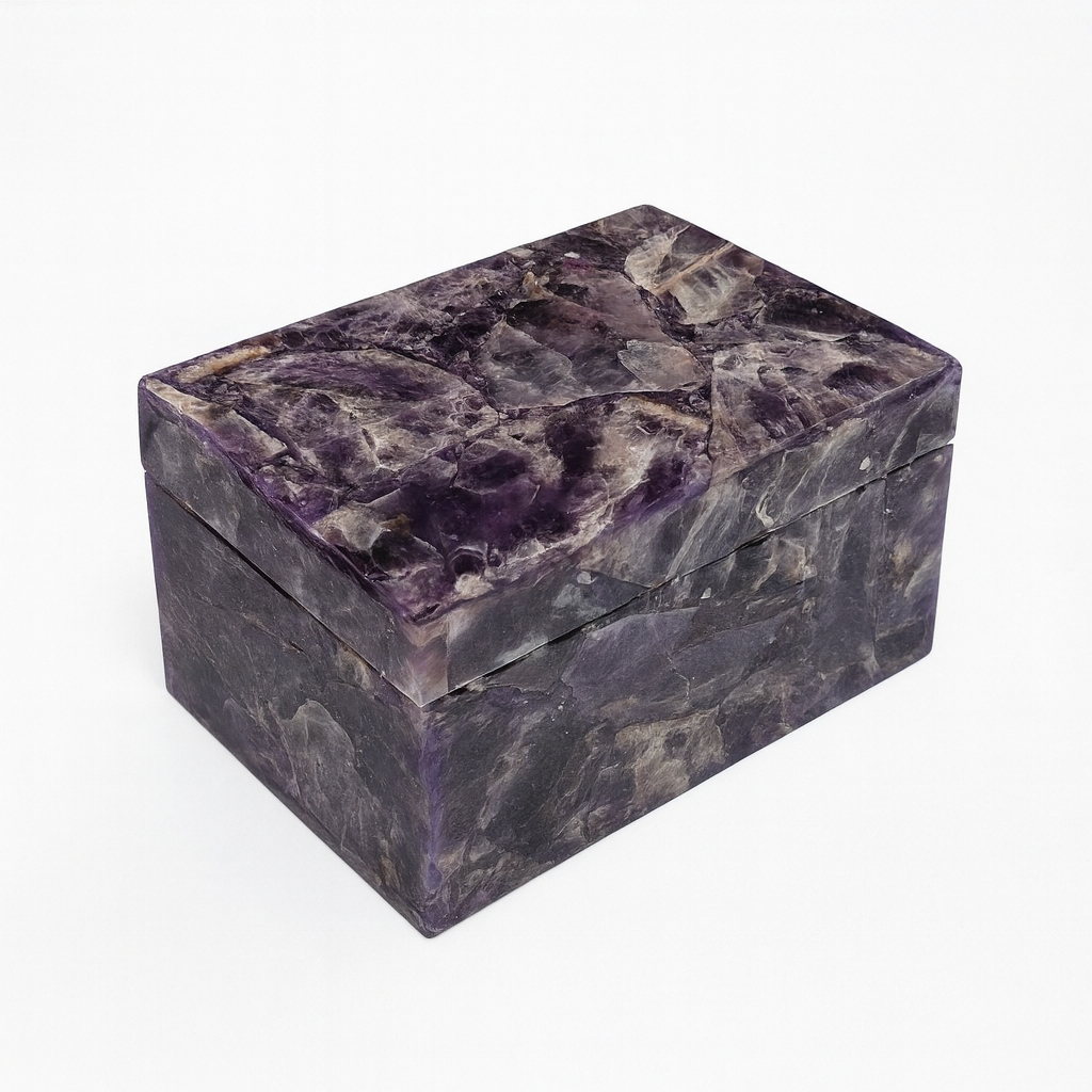Natural amethyst stone casket with deep purple crystalline patterns – The Meem Store