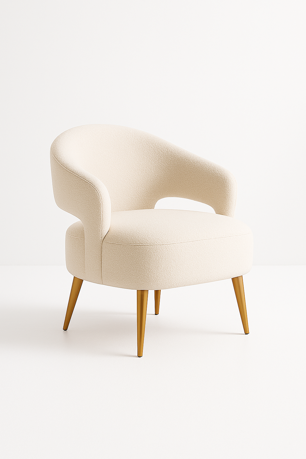 Auralis Armchair in ivory boucle fabric with golden wooden legs – The Meem Store
