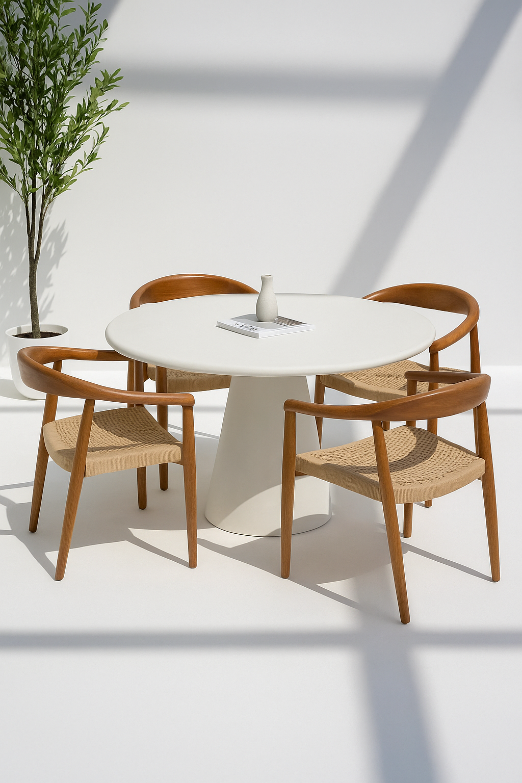 Aurevia Dining Table in full white marble with sculptural conical base – The Meem Store