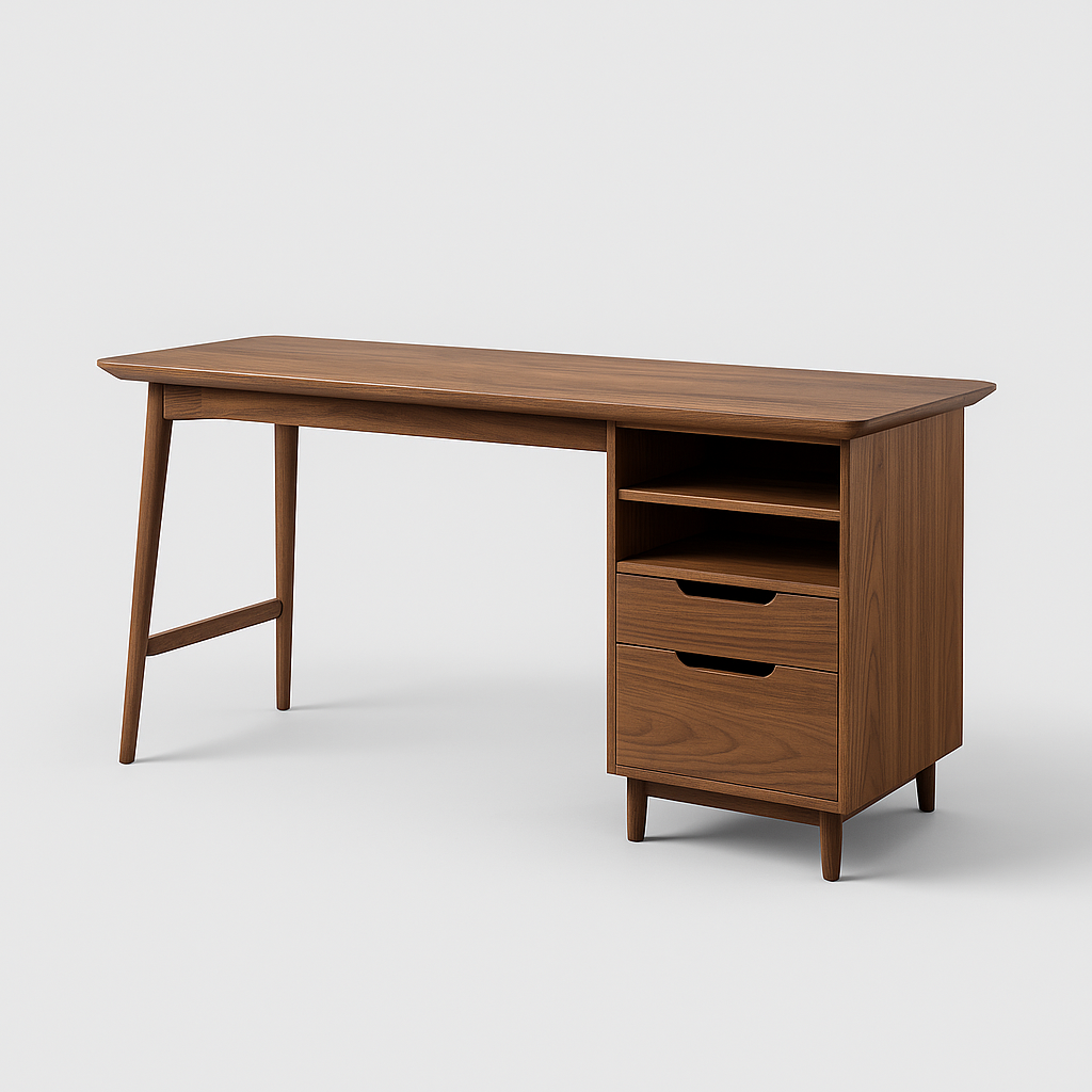 Elvra Writing Desk in walnut veneer with rounded edges and tapered legs – The Meem Store