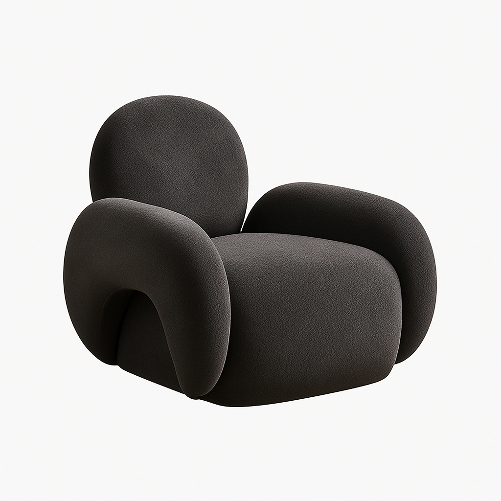 Eronis Armchair in charcoal boucle fabric with sculptural curved form – The Meem Store