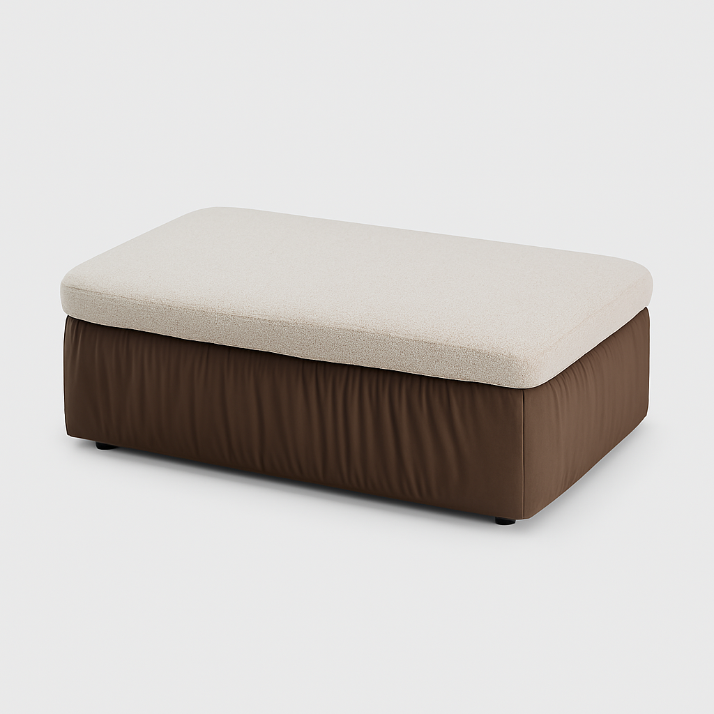 Lunver Ottoman in ivory bouclé and espresso leather base – The Meem Store