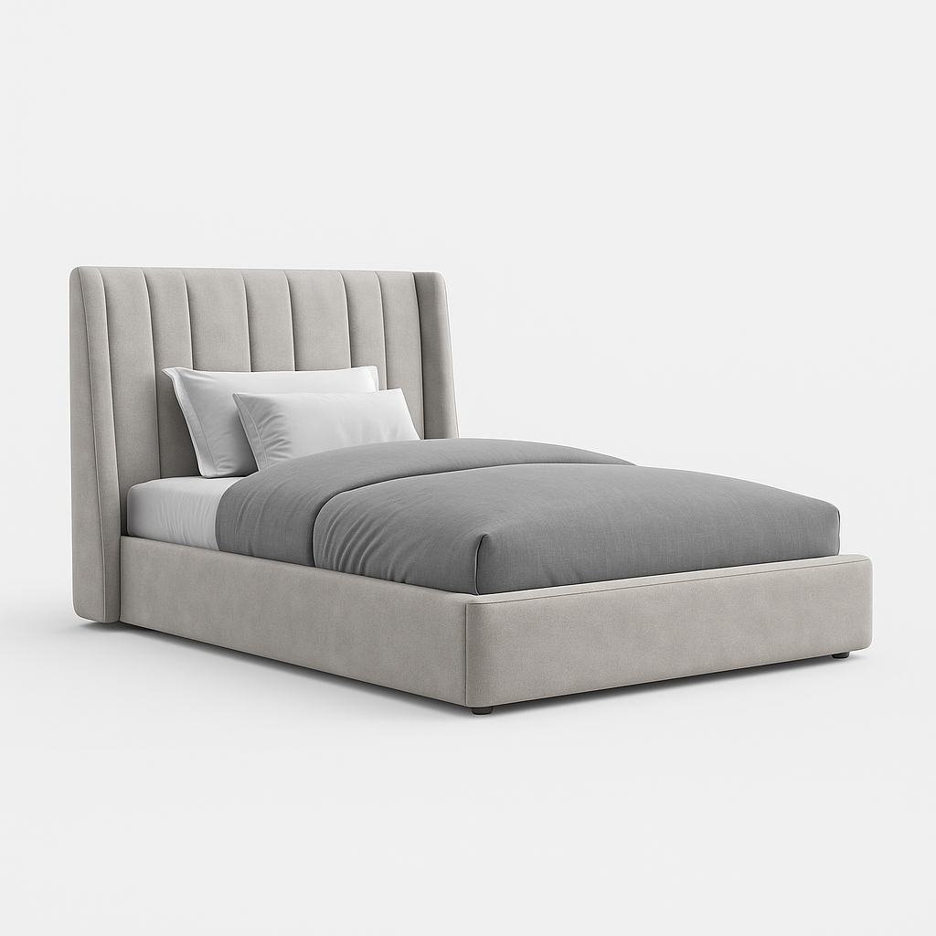 Lyra single bed in pearl grey velvet fabric, 90 × 190 cm – The Meem Store