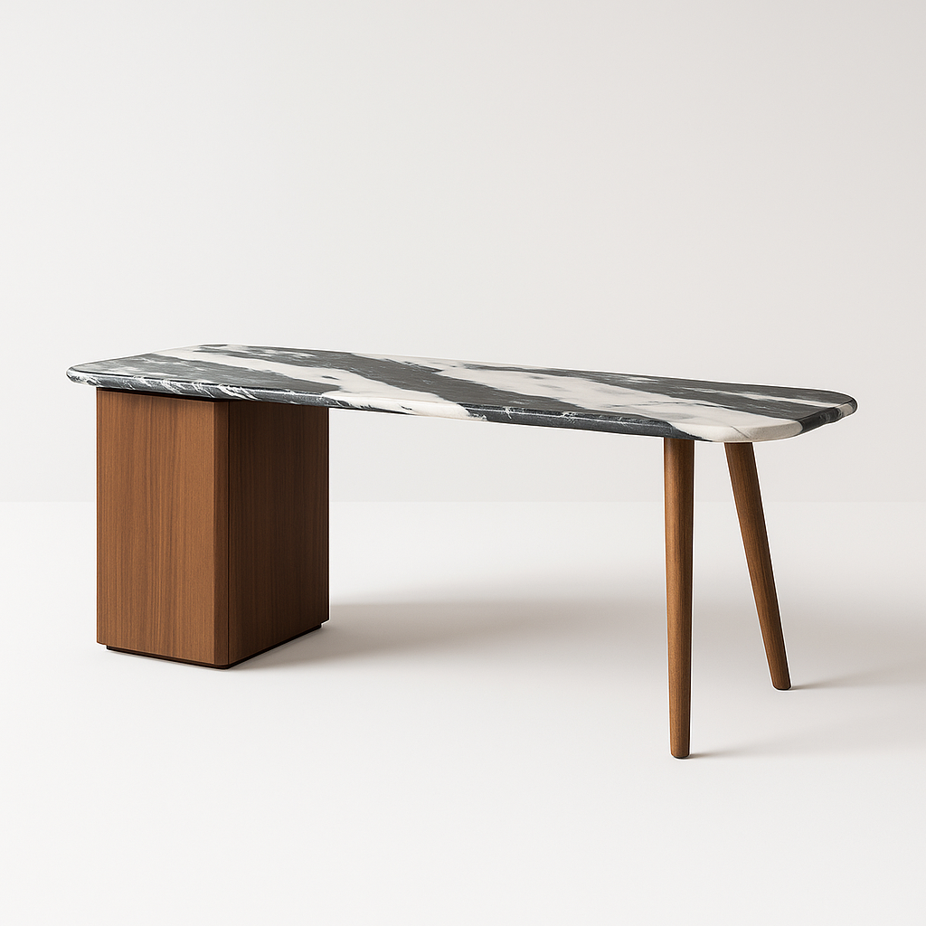 Neravio Executive Desk with black-and-white Italian marble top and walnut base – The Meem Store