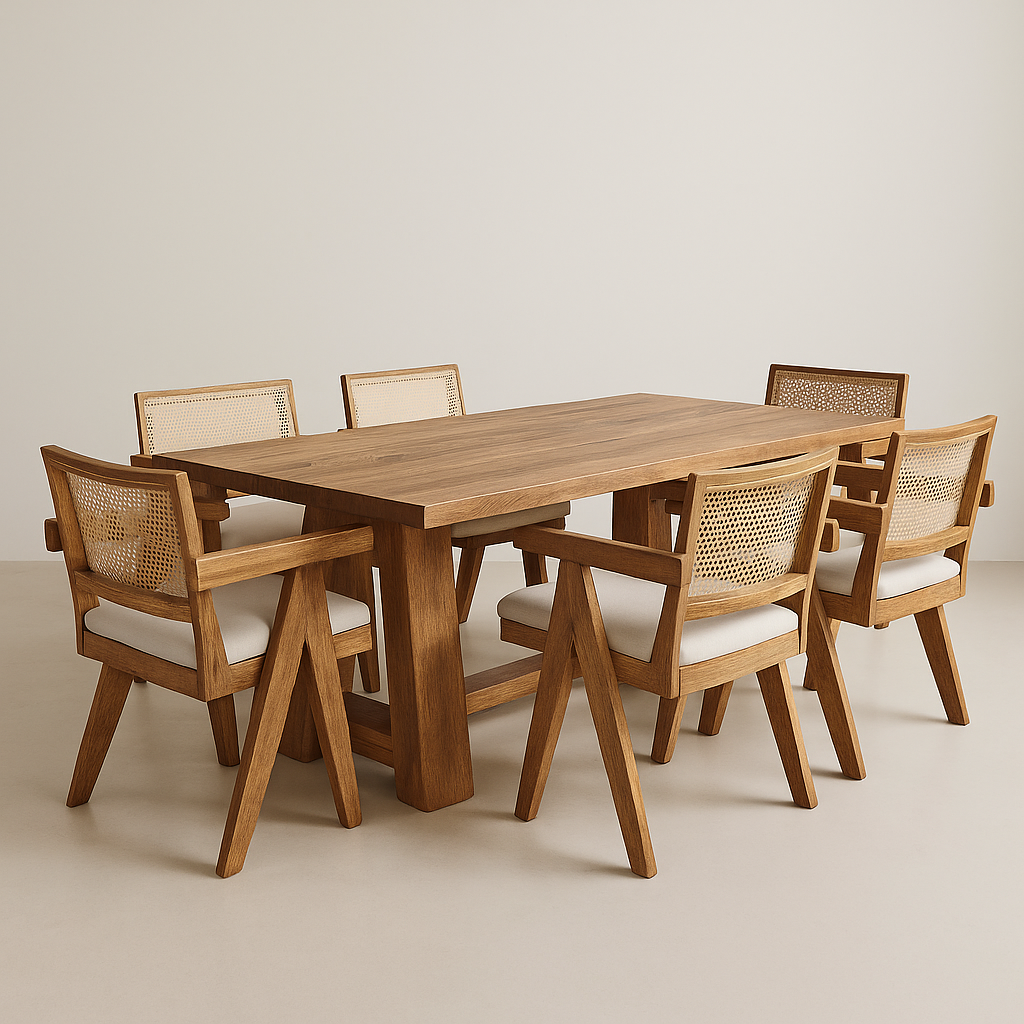 Orselle Dining Table crafted in solid oak wood with trestle base and rectangular top – The Meem Store