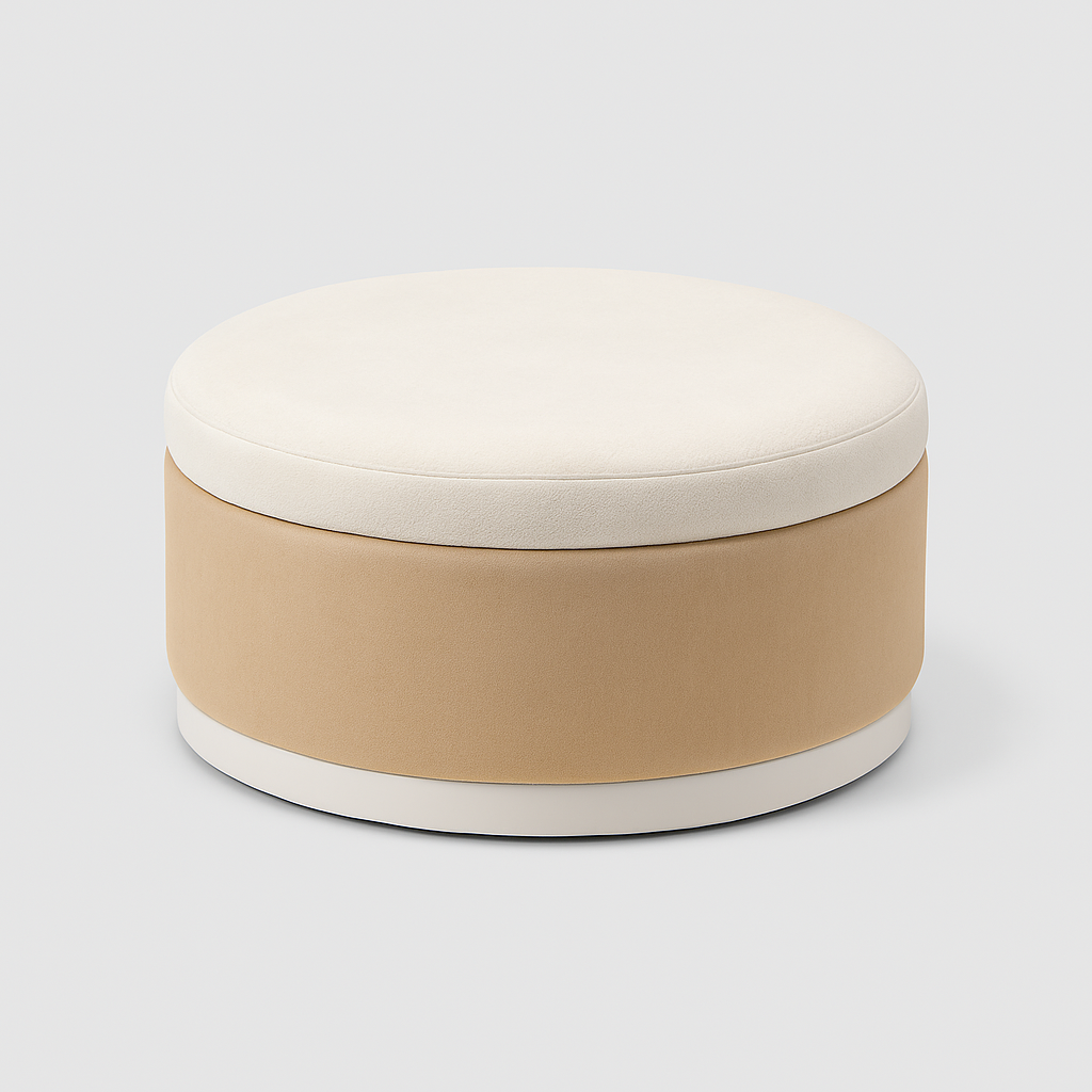 Orvella Ottoman in beige and cream suede – The Meem Store