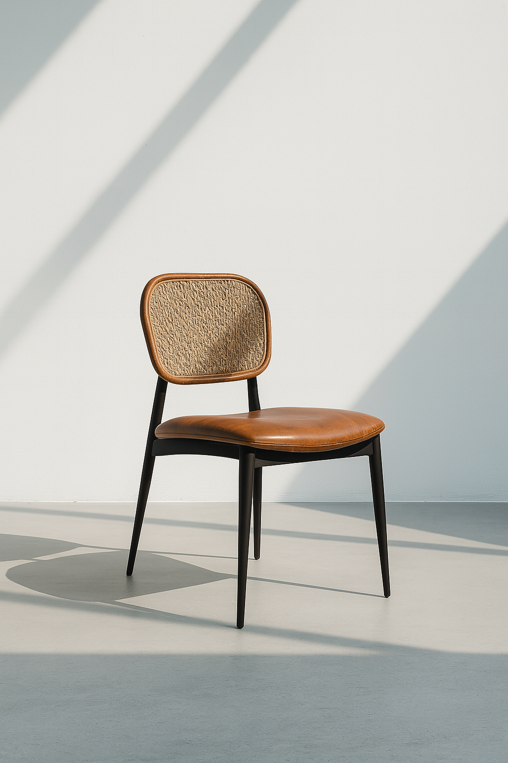 Rhenan dining chair with cane backrest and tan leather seat – The Meem Store