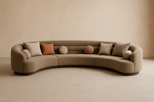 Luxury curved beige sectional sofa with caramel accent pillows – The Meem Store