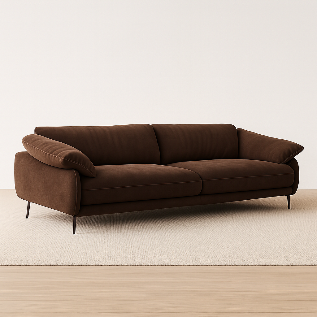 Verona 3-seater sofa in mocha brown fabric with black metal legs – The Meem Store