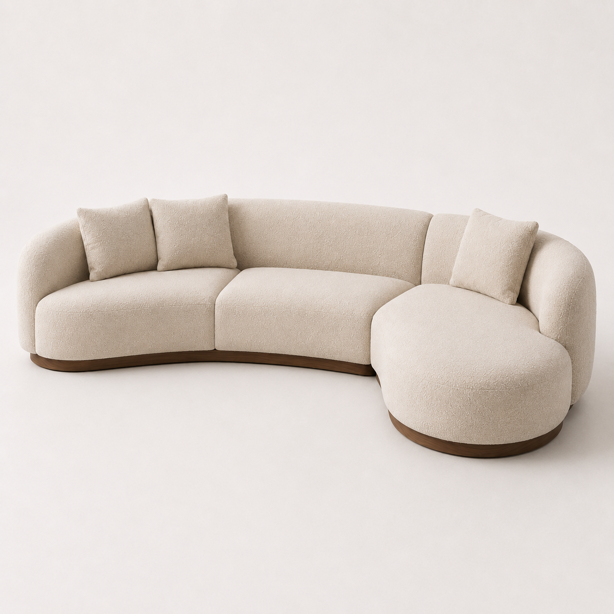 Luxury curved sectional sofa with boucle upholstery
