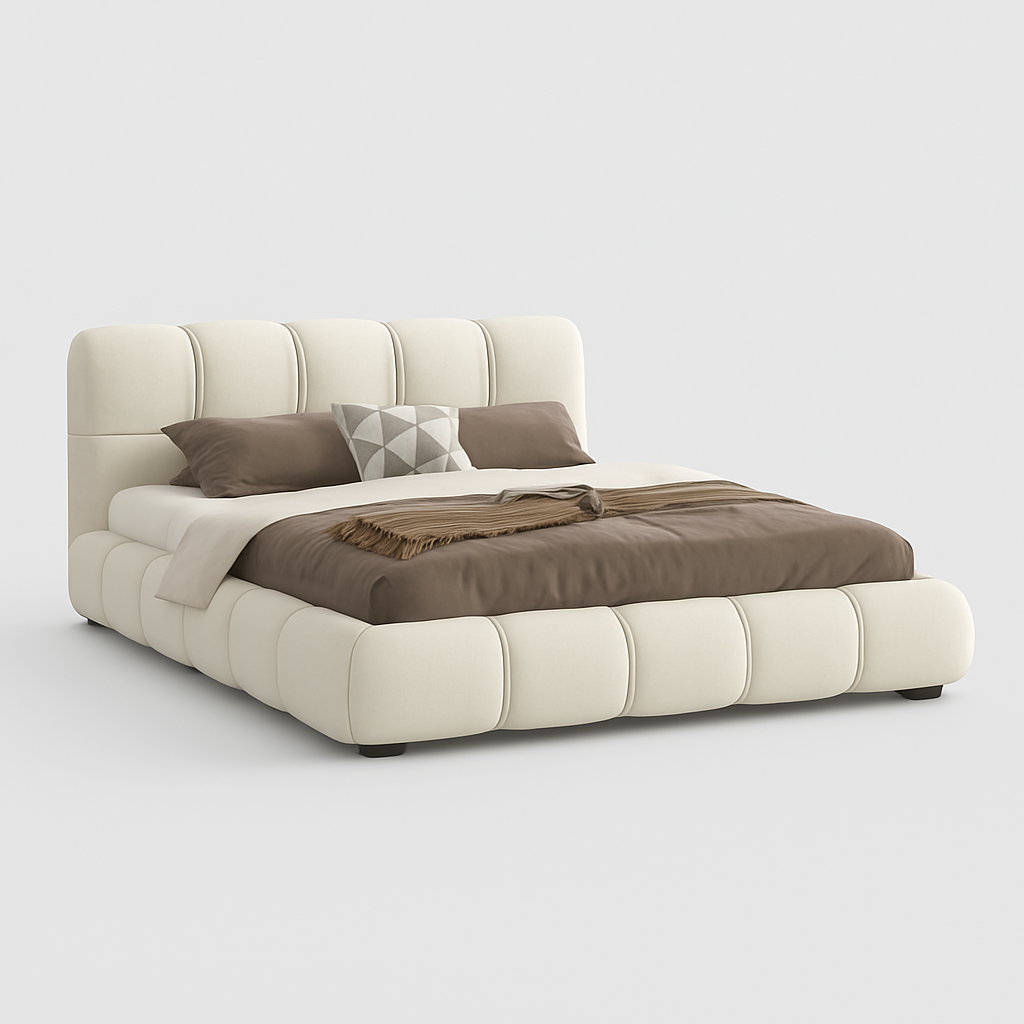 Palermo Super King Bed in cream boucle fabric with rounded cushioned frame – The Meem Store