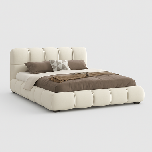 Palermo Super King Bed in cream boucle fabric with rounded cushioned frame – The Meem Store