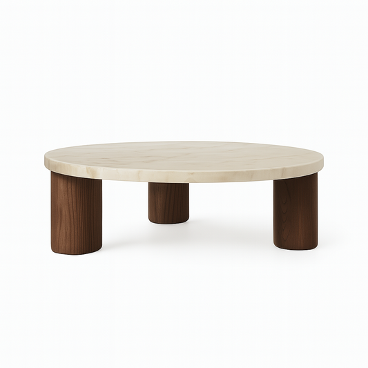 Alvion Coffee Table with beige marble top and walnut oak base – The Meem Store
