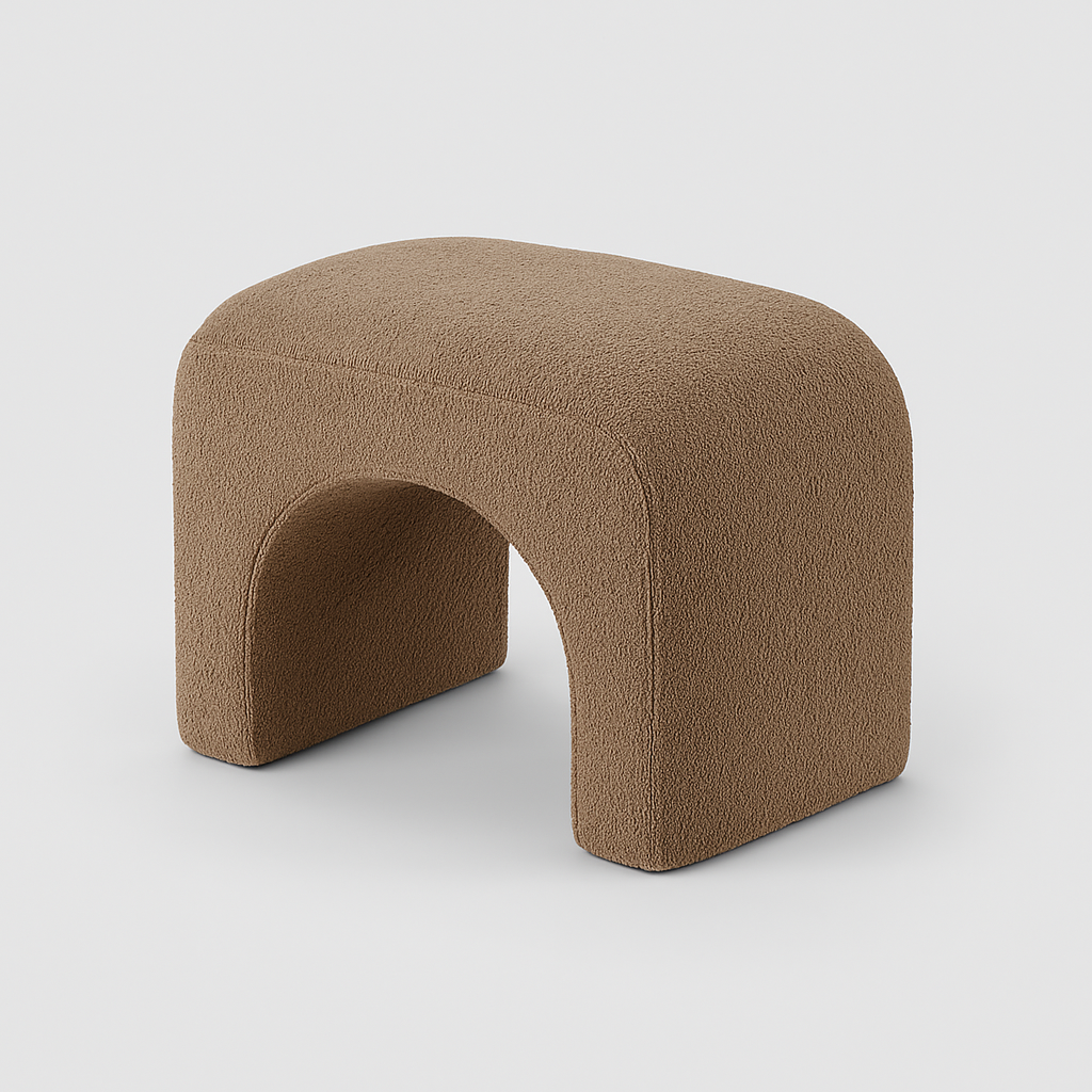 Archelo Ottoman in mocha brown boucle with arched base – The Meem Store