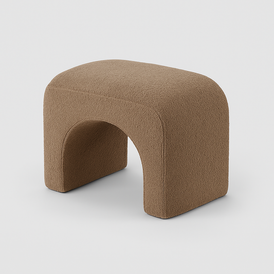 Archelo Ottoman in mocha brown boucle with arched base – The Meem Store