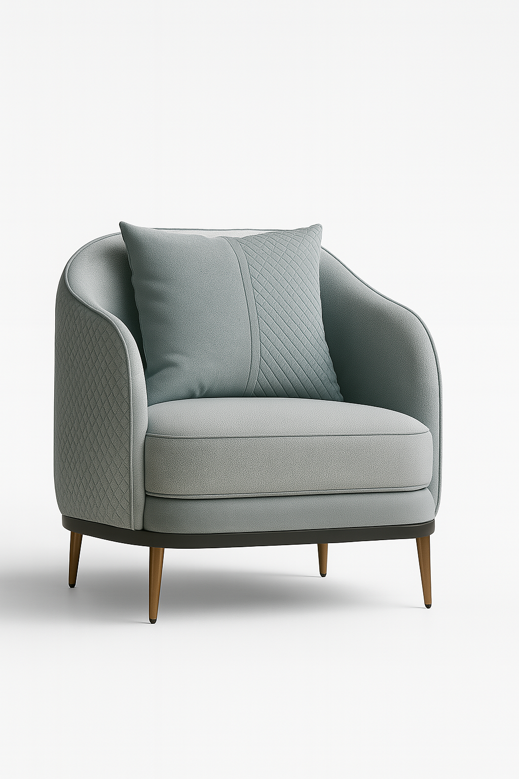 Ardell Single Seater Sofa in ocean mist blue with quilted side detailing and walnut legs – The Meem Store