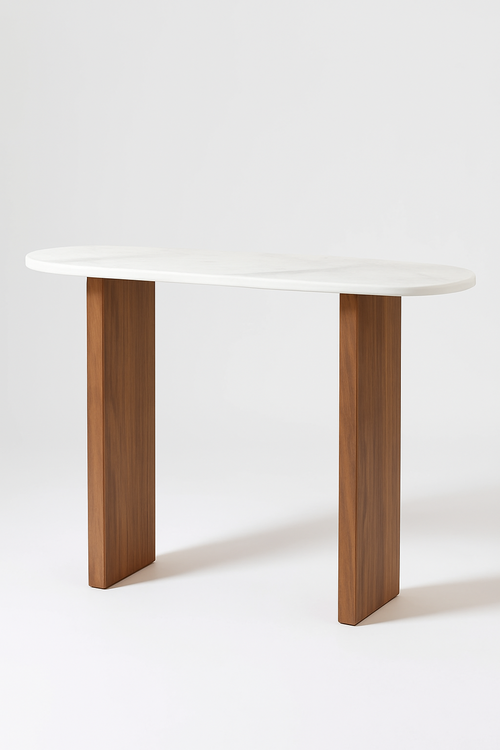 Ardelle Console Table with white marble top and walnut-finish wood legs – The Meem Store