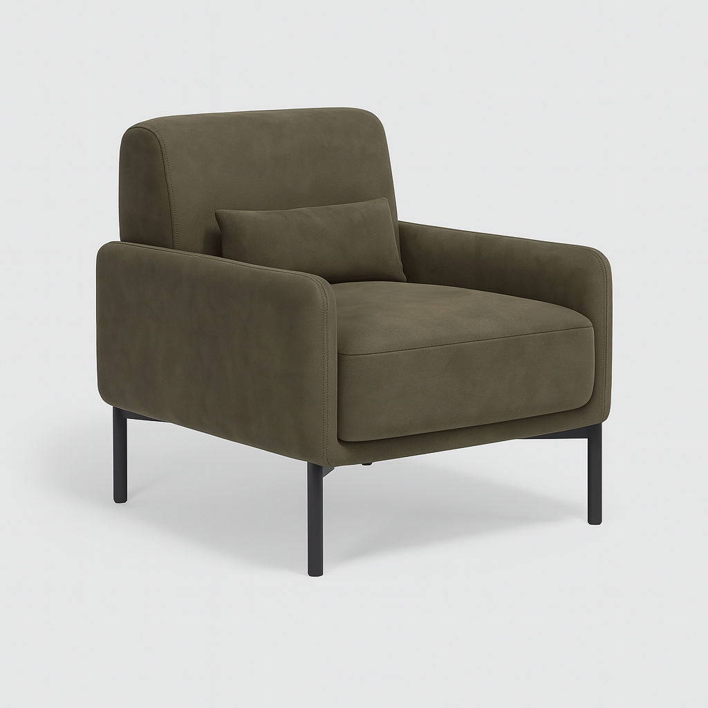 Ardenza Armchair in olive brown with black metal legs – The Meem Store