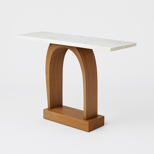 Arvion Console Table with white marble top and sculptural walnut arch base – The Meem Store