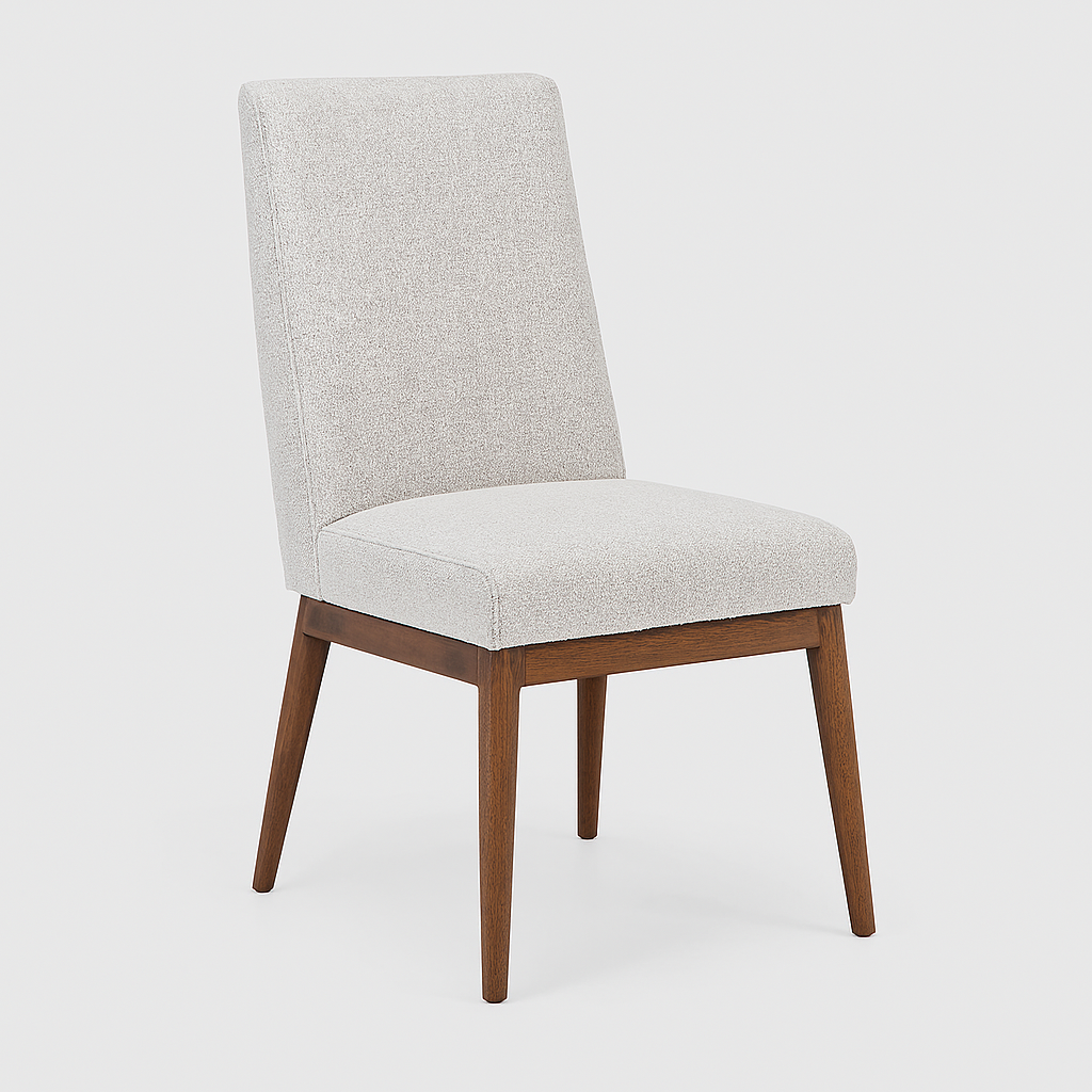 Arvone dining chair in beige fabric with walnut wood legs – The Meem Store