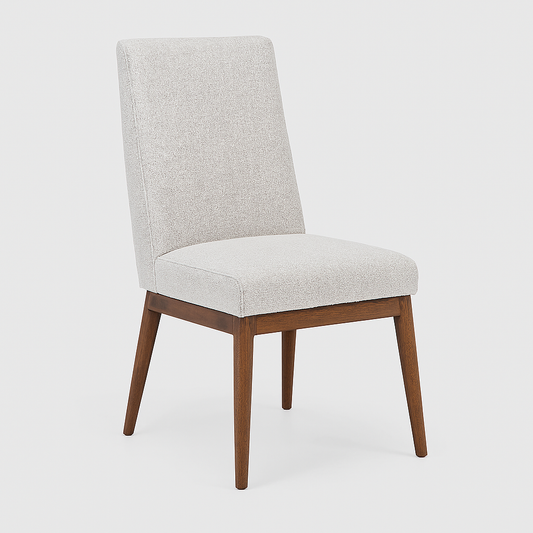 Arvone dining chair in beige fabric with walnut wood legs – The Meem Store