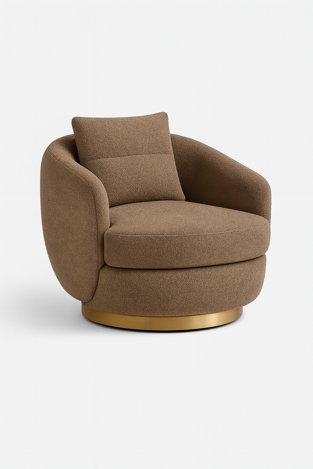 Aurello lounge chair in mocha brown boucle with brass base – The Meem Store