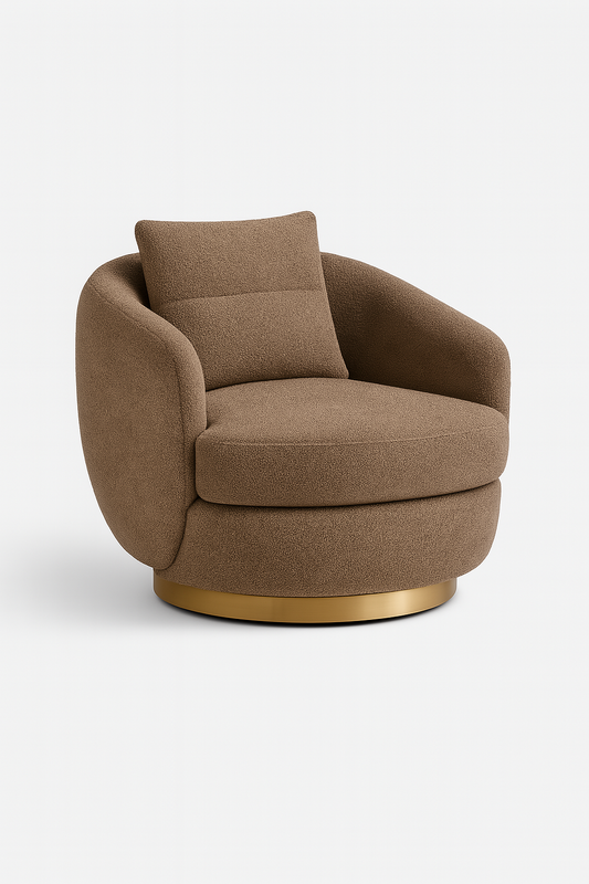 Aurello lounge chair in mocha brown boucle with brass base – The Meem Store