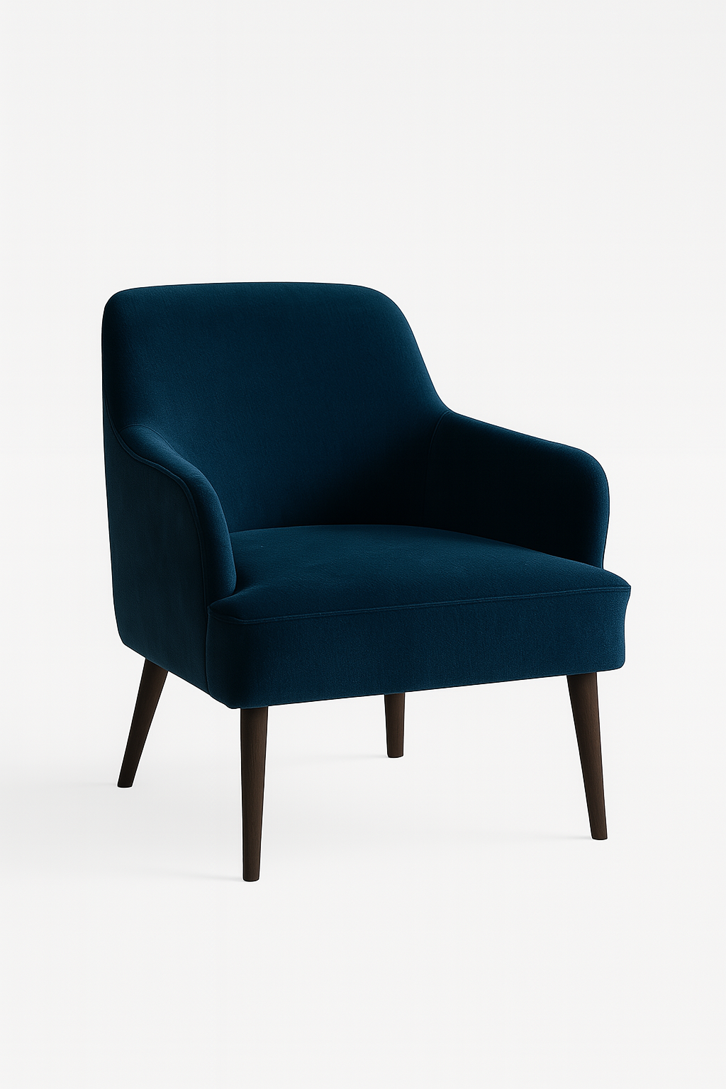 Averne Armchair in midnight-blue velvet with walnut wooden legs – The Meem Store