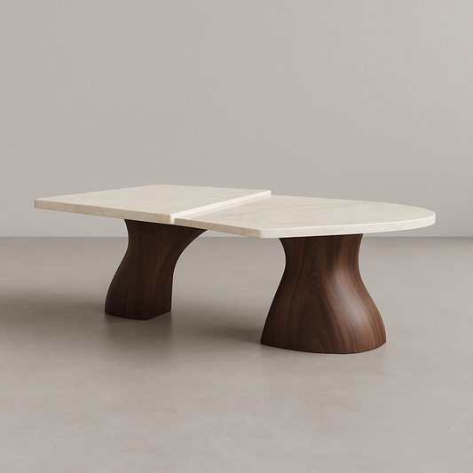 Averra Coffee Table with sculpted walnut base and split marble top – The Meem Store