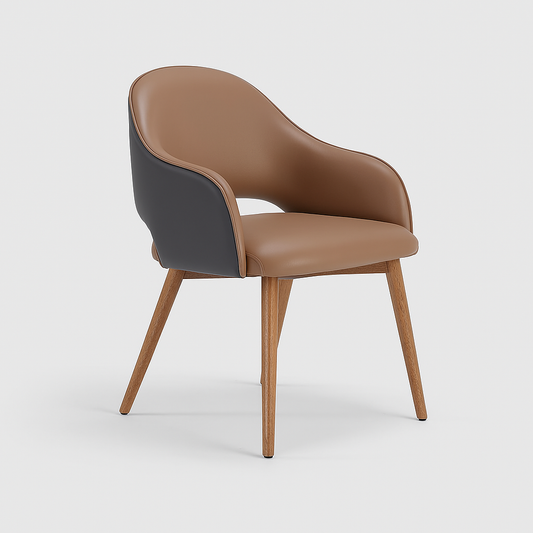 Averra dining chair in tan and charcoal synthetic leather with oak legs – The Meem Store