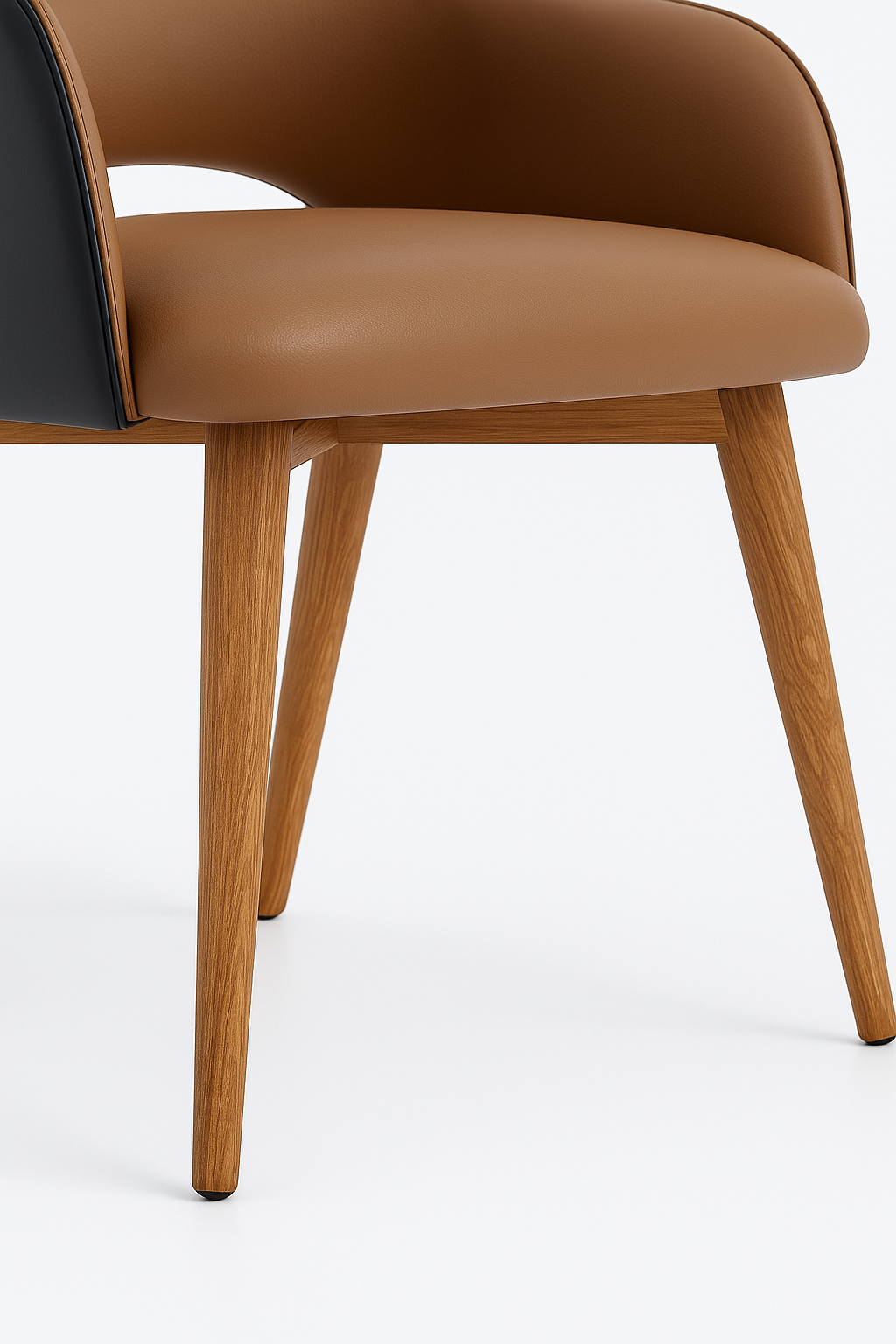 Modern curved tan dining chair with oak base – The Meem Store