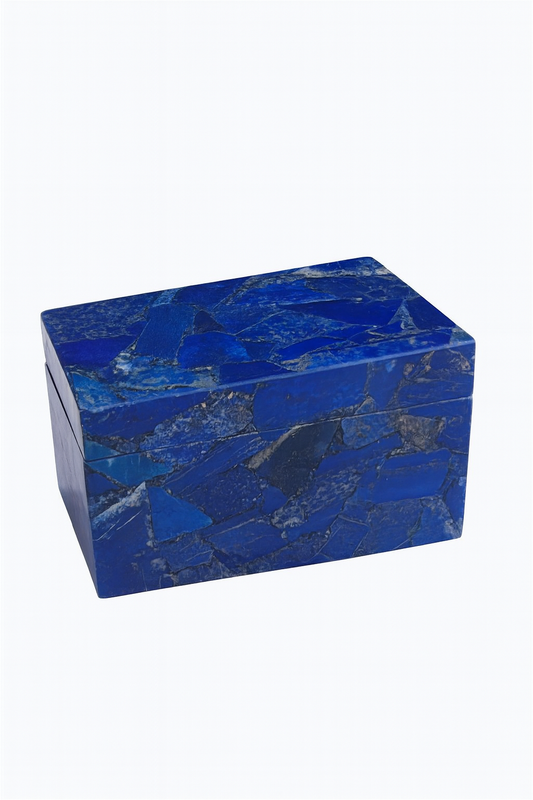 Closed Lapis Lazuli decorative box with rich blue mosaic stone surface – The Meem Store