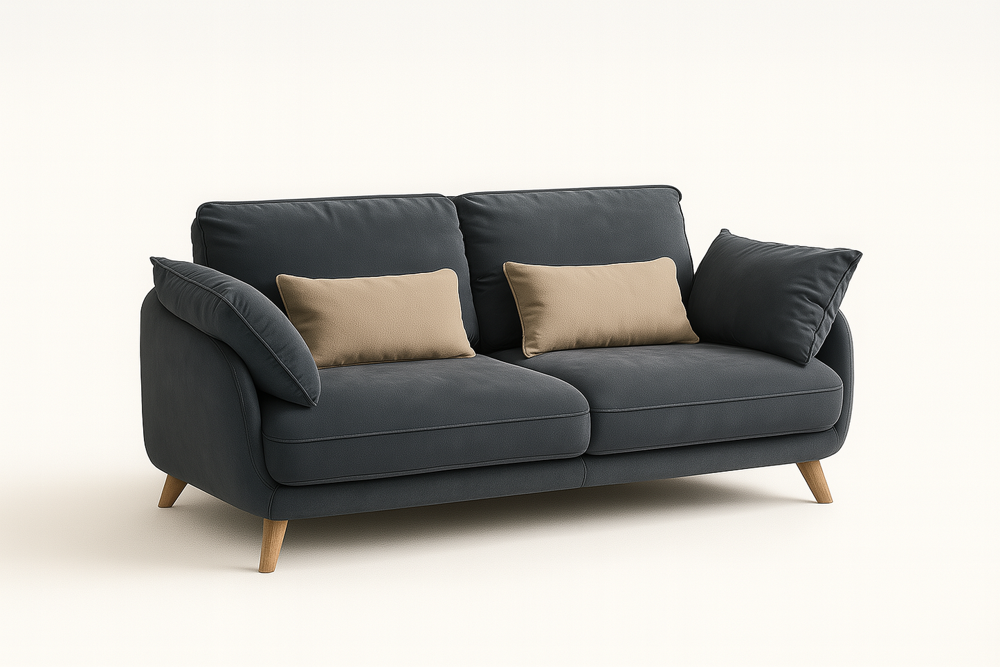 Bellaro 2-seater sofa in dark charcoal with beige pillows – The Meem Store