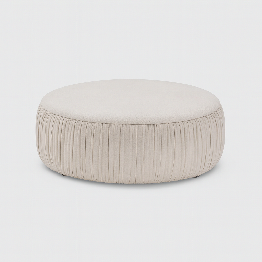 Calviera Ottoman in ivory pleated velvet – The Meem Store