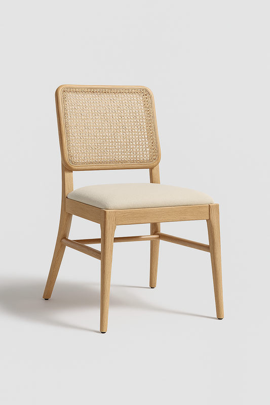 Calvyn dining chair with cane backrest and light oak frame – The Meem Store