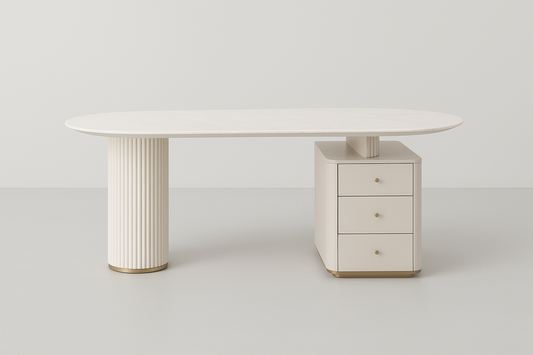 Celvane Executive Desk with marble top and ivory fluted base – The Meem Store