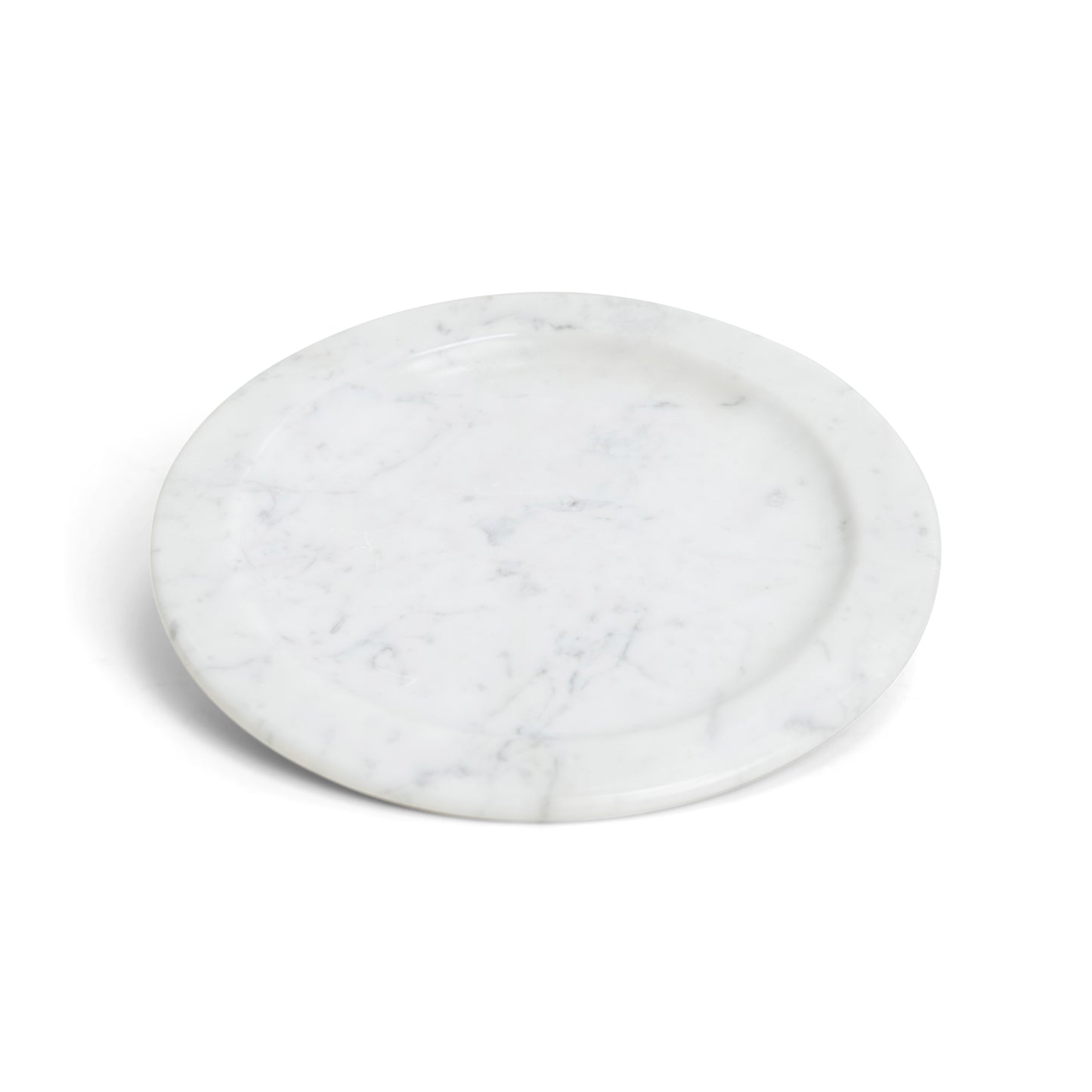 Round white marble plate with soft veining, inspired by Italian minimalist design – The Meem Store