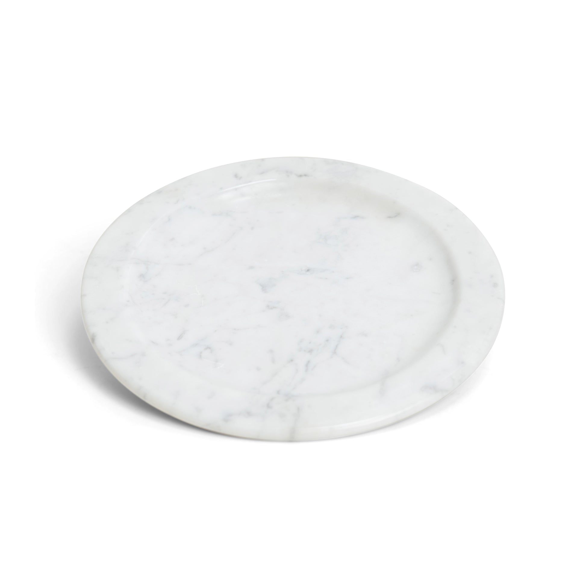 Round white marble plate with soft veining, inspired by Italian minimalist design – The Meem Store