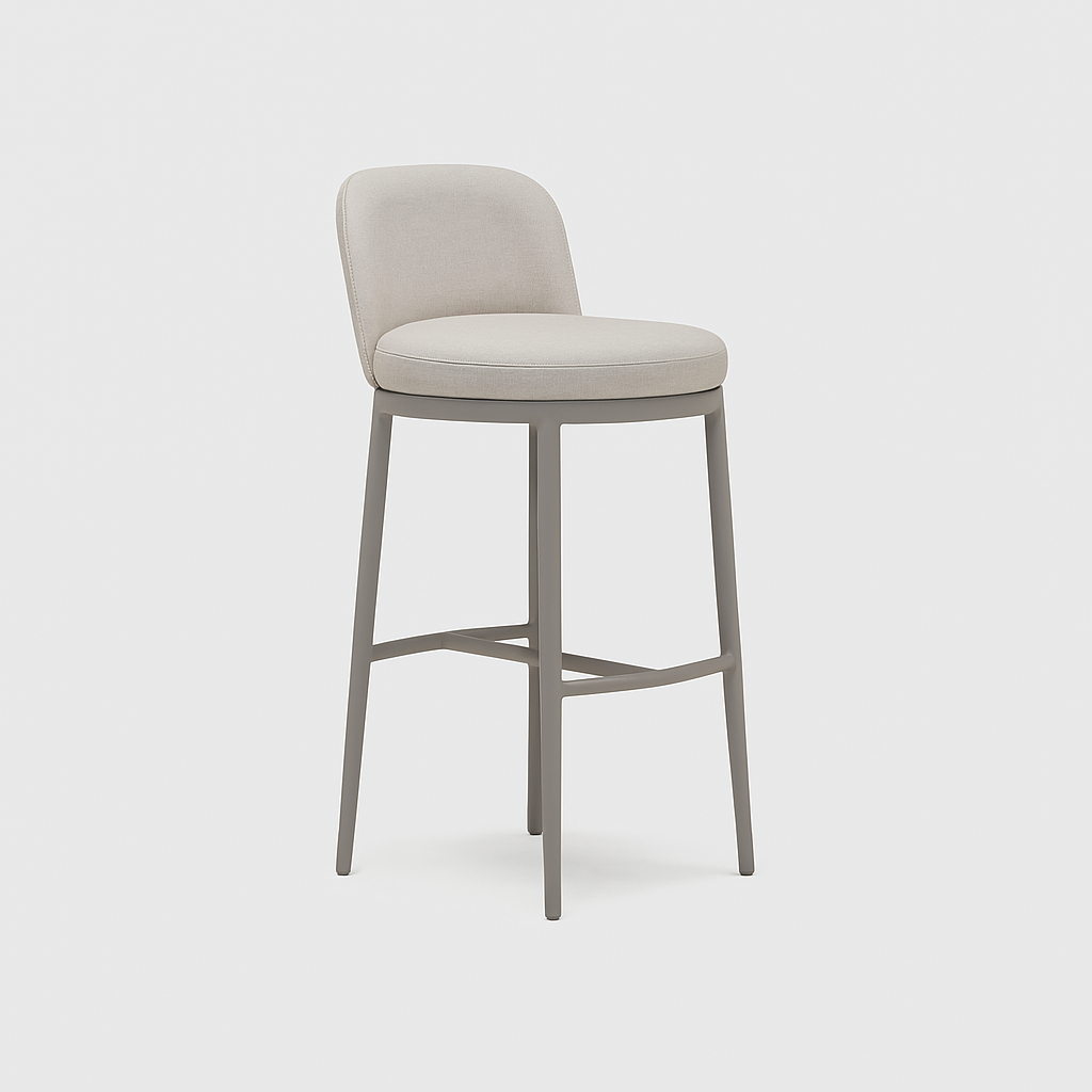 Coren Bar Stool with beige upholstered seat and walnut wooden legs – The Meem Store