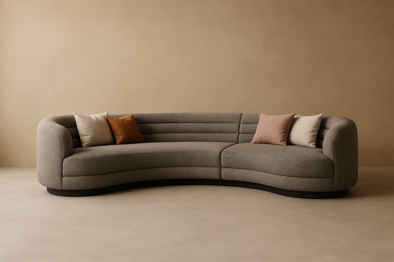 Luxury curved taupe sectional sofa with layered backrest and soft cushions – The Meem Store