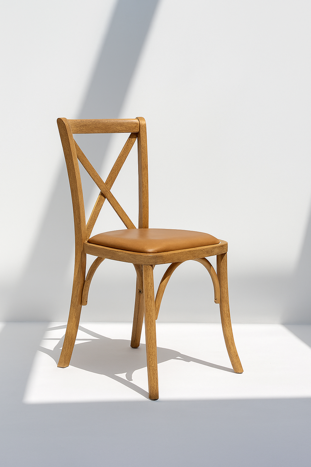 Corvian dining chair in oak wood with tan synthetic leather seat – The Meem Store
