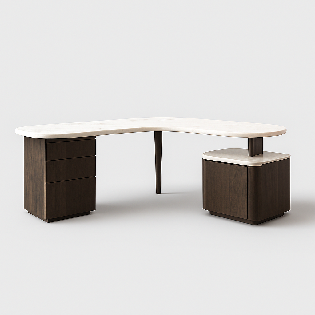 Draxen Executive Corner Desk with marble top and walnut base – The Meem Store