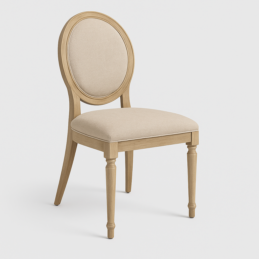 Éclat dining chair in natural oak wood and beige fabric upholstery – The Meem Store