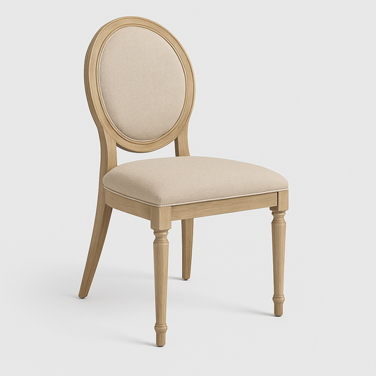 Éclat dining chair in natural oak wood and beige fabric upholstery – The Meem Store