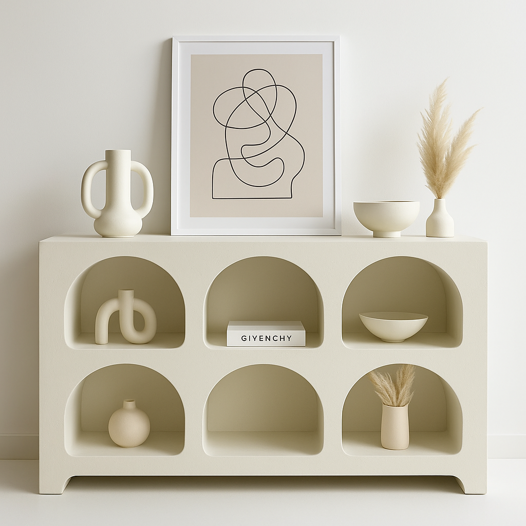 Console Table in solid wood with white painted finish and arched niche design – The Meem Store