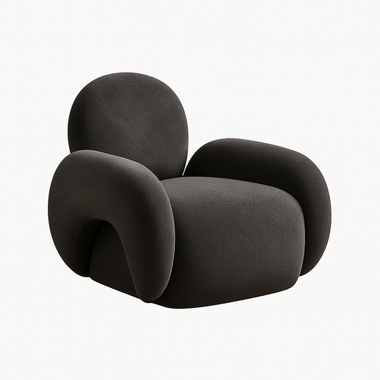 Eronis Armchair in charcoal boucle fabric with sculptural curved form – The Meem Store