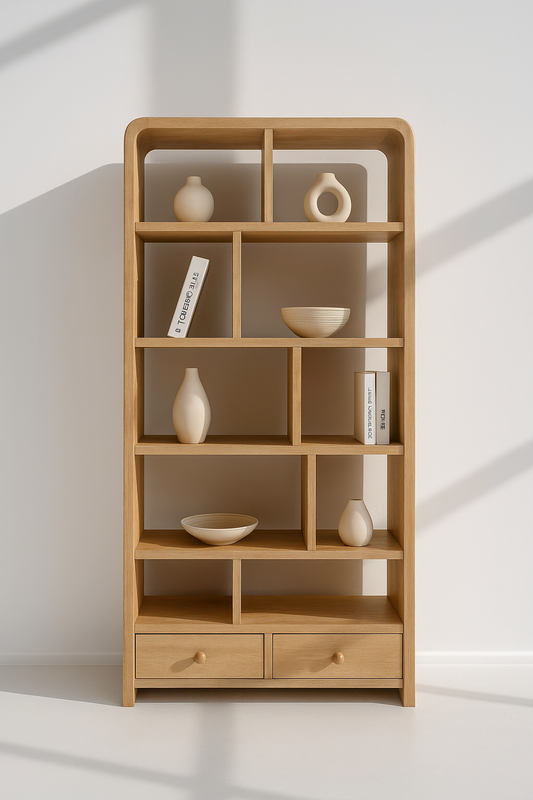 Fioren Natura Display Shelf crafted in solid oak wood with soft rounded edges – The Meem Store