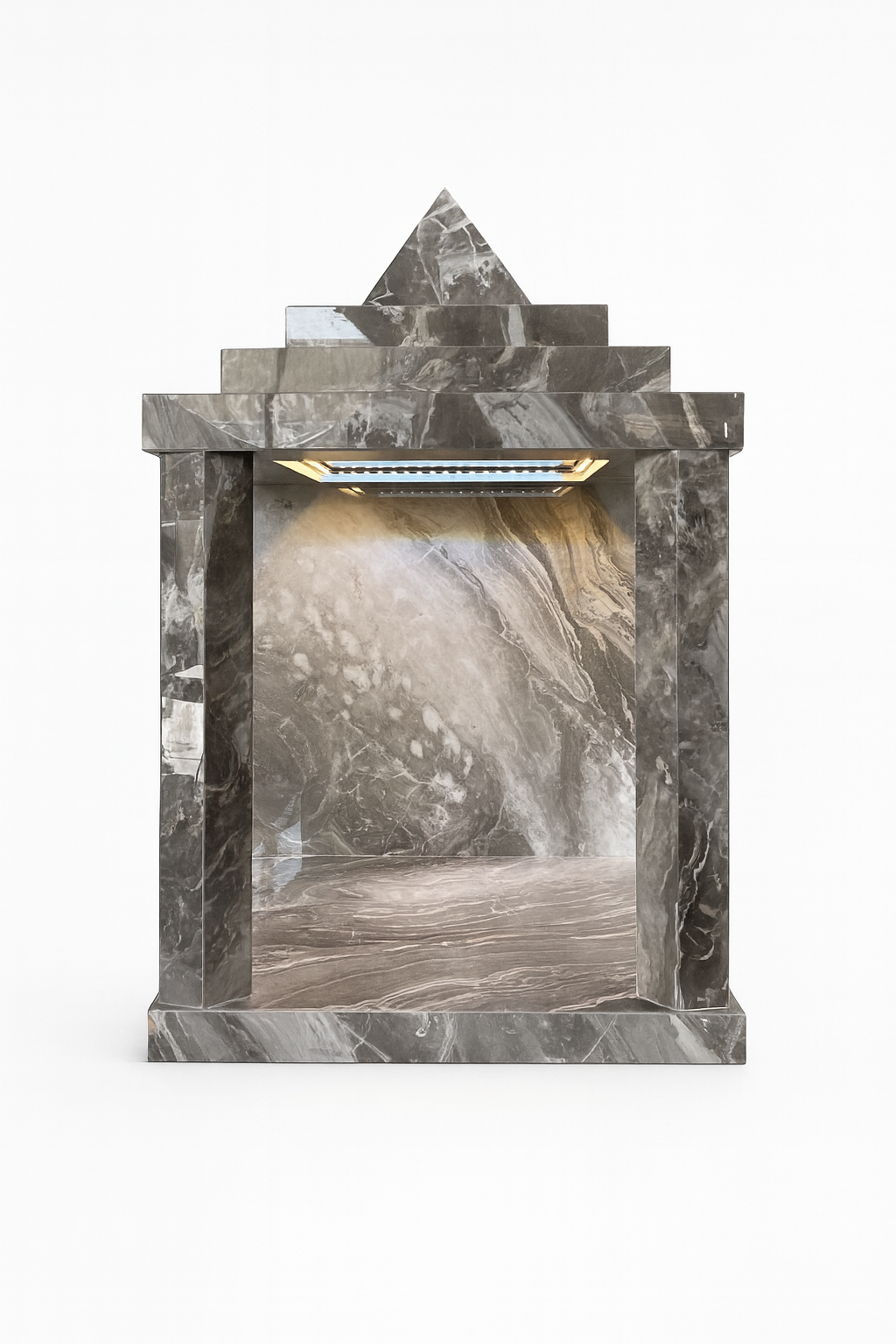 Front view of luxury porcelain home temple inspired by Italian Grigio Orobico marble – The Meem Store