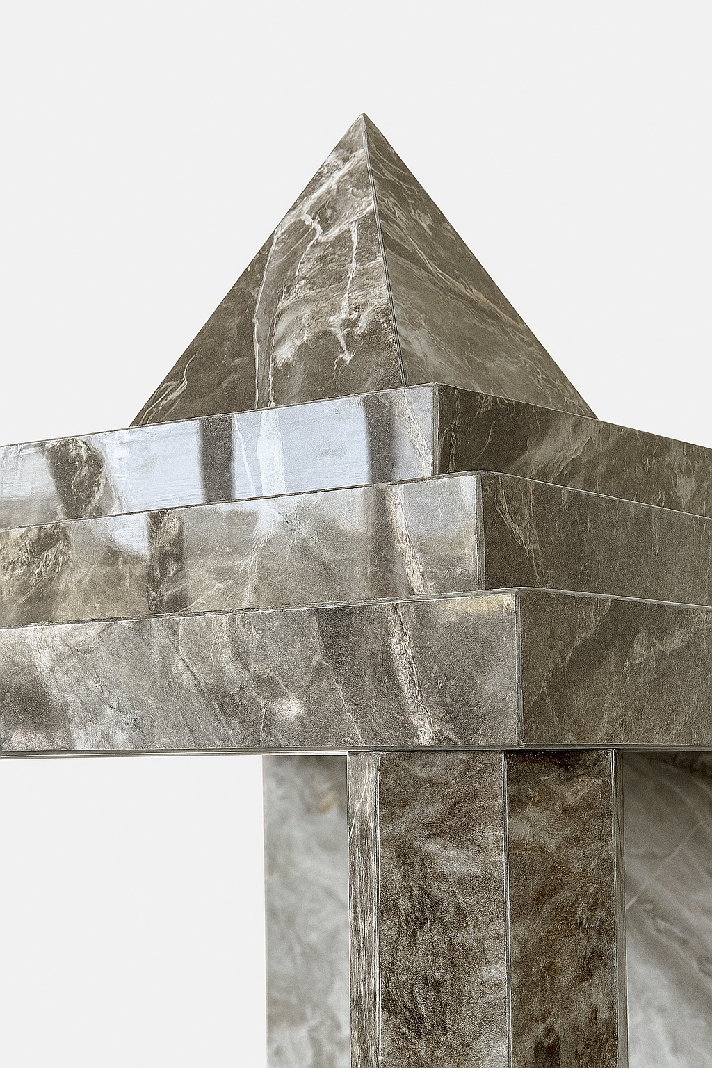 Close-up of crown detailing on porcelain temple with high-gloss Orobico marble effect – The Meem Store