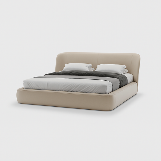 Lorenzo king bed in cream leatherette with curved headboard and soft edges, 195 × 200 cm – The Meem Store
